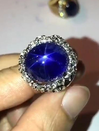 Ring white gold 18k and diamonds, for a star sapphire Burma unheat 24.14ct