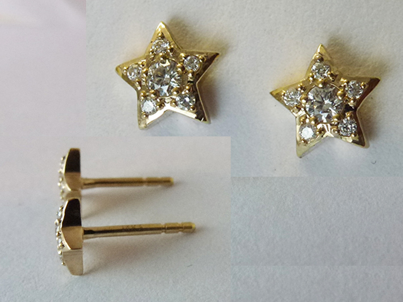 Tiny earrings stud pave star yellow Gold18k